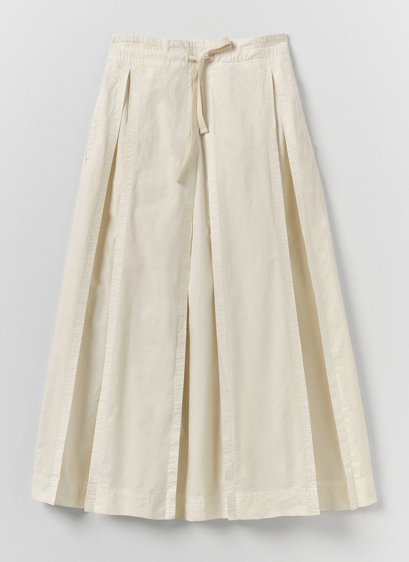 Cotton Linen Poplin Box Pleat Skirt | Ecru