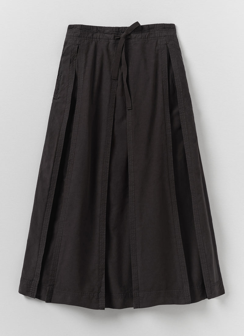 Cotton Linen Poplin Box Pleat Skirt | Slate