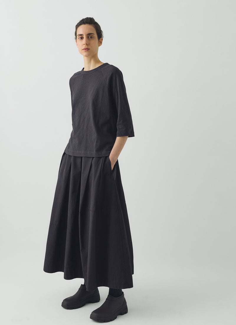 Slanted Pleat Cotton Skirt | Slate