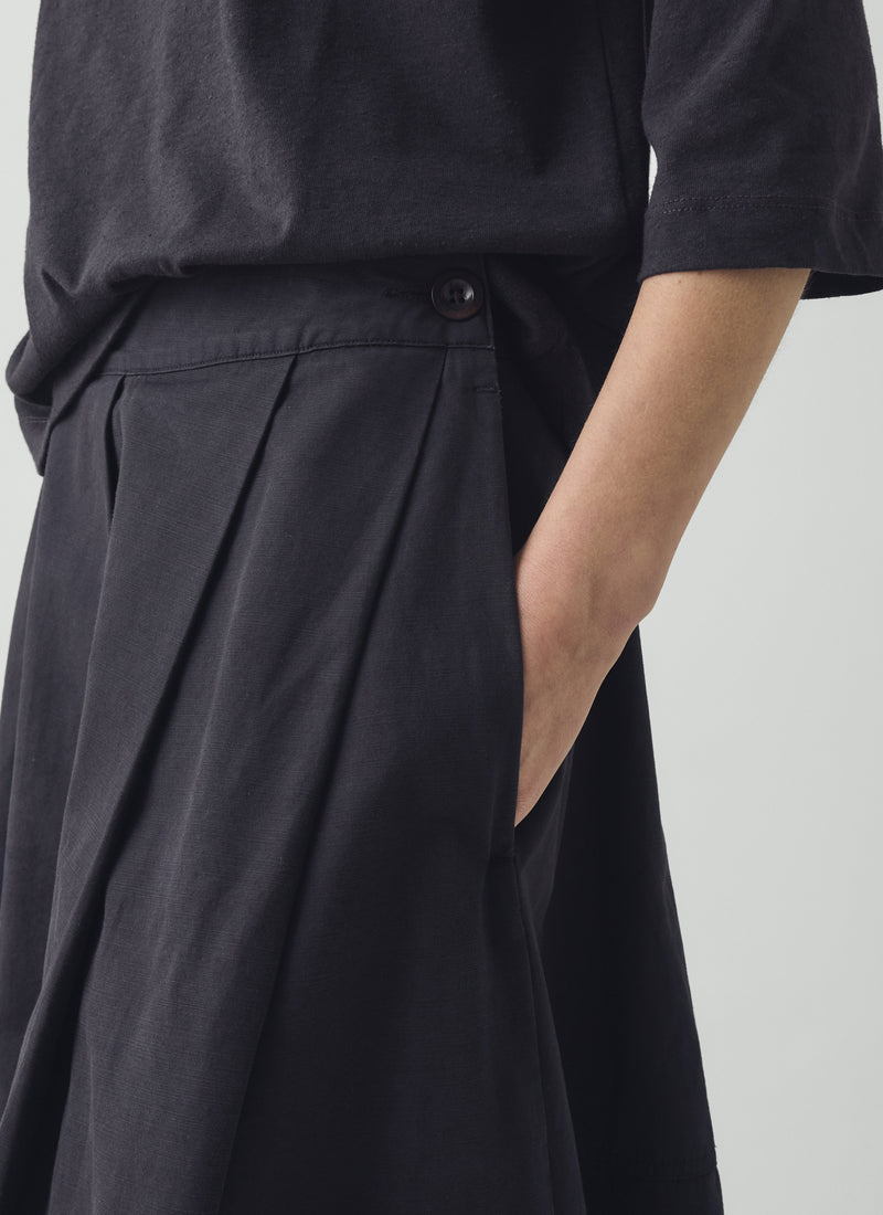 Slanted Pleat Cotton Skirt | Slate