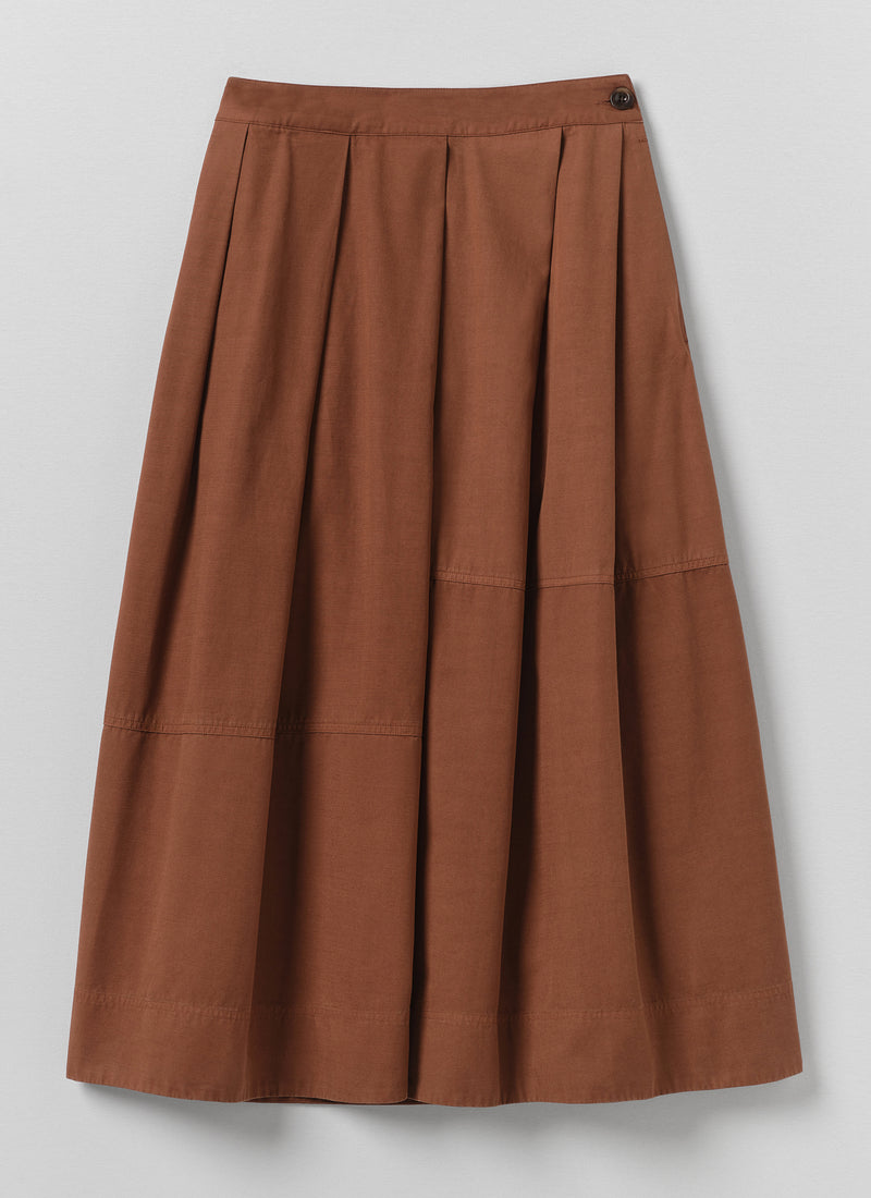 Slanted Pleat Cotton Skirt | Brick