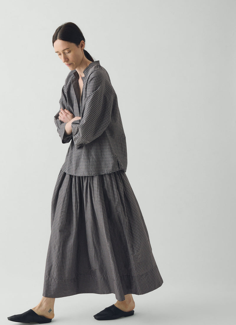 Check Cotton Silk Skirt | Ecru/Soft Black