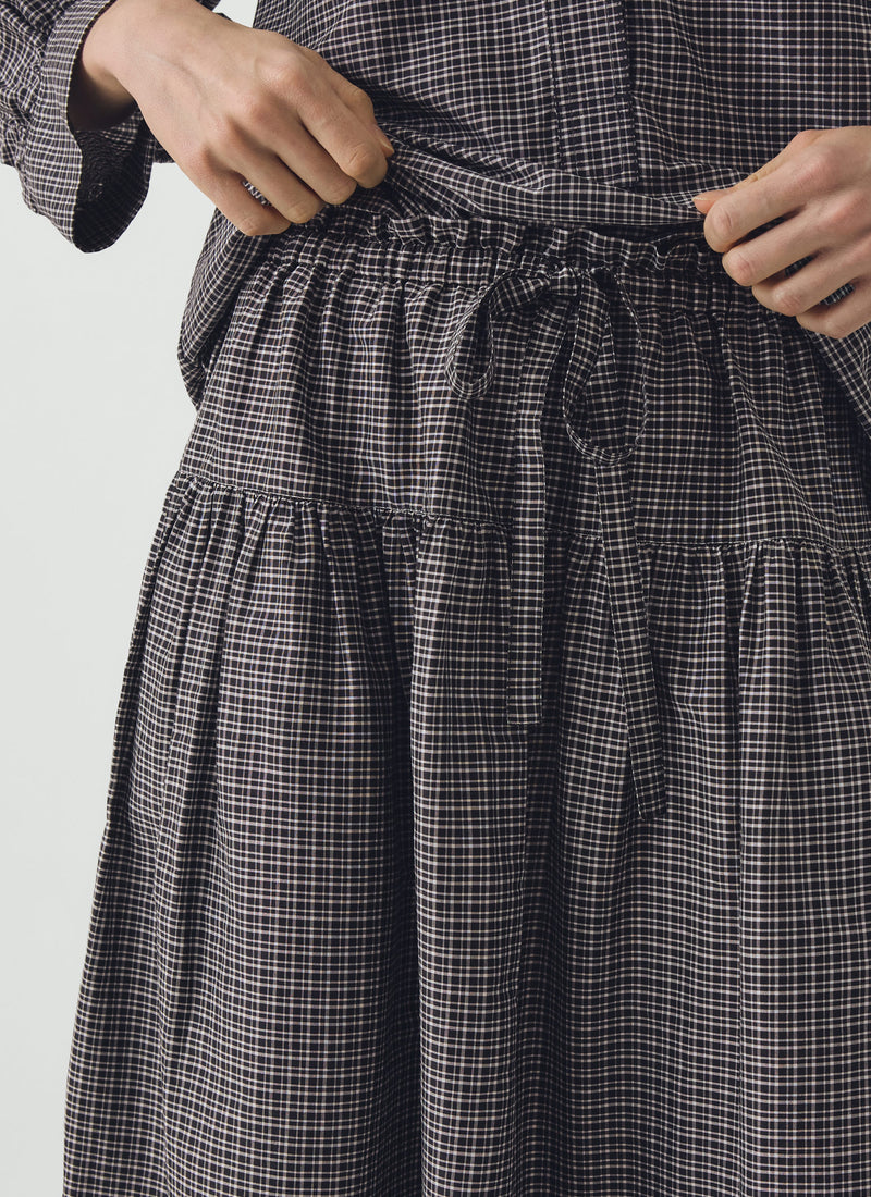 Check Cotton Silk Skirt | Ecru/Soft Black