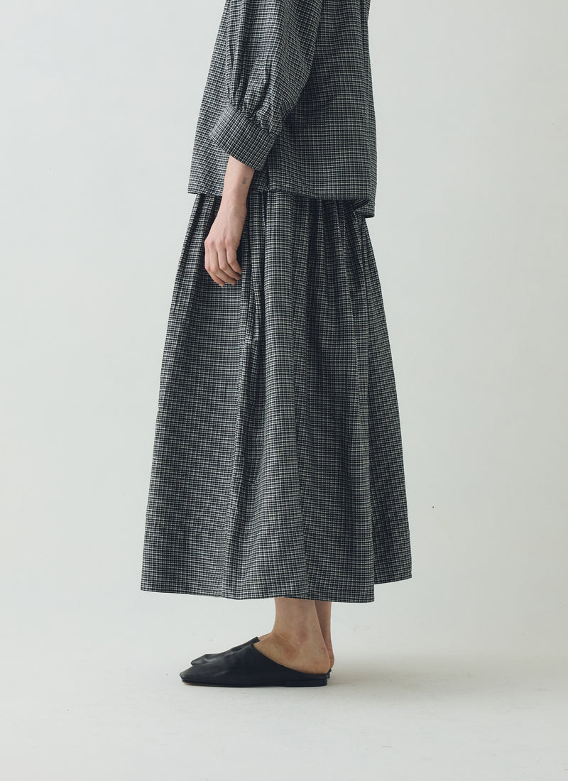 Check Cotton Silk Skirt | Ecru/Soft Black