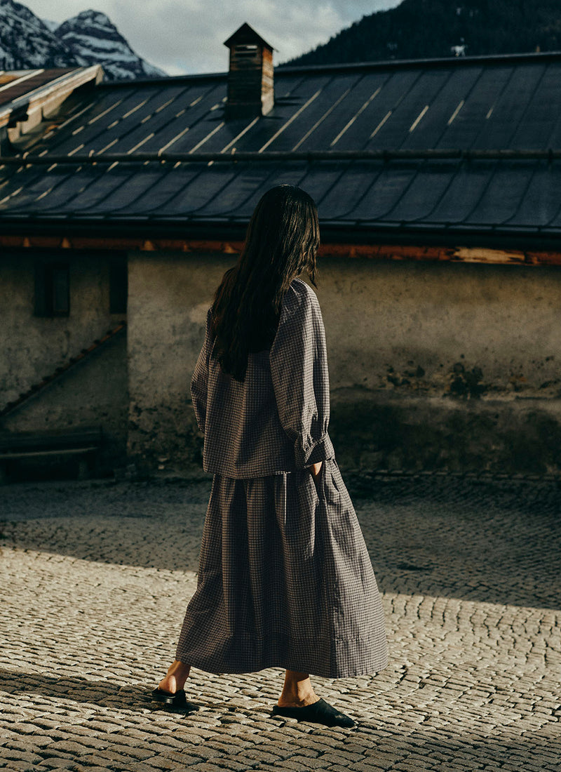 Check Cotton Silk Skirt | Ecru/Soft Black