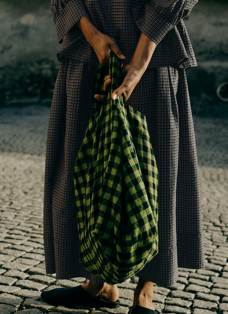 Check Cotton Silk Skirt | Ecru/Soft Black