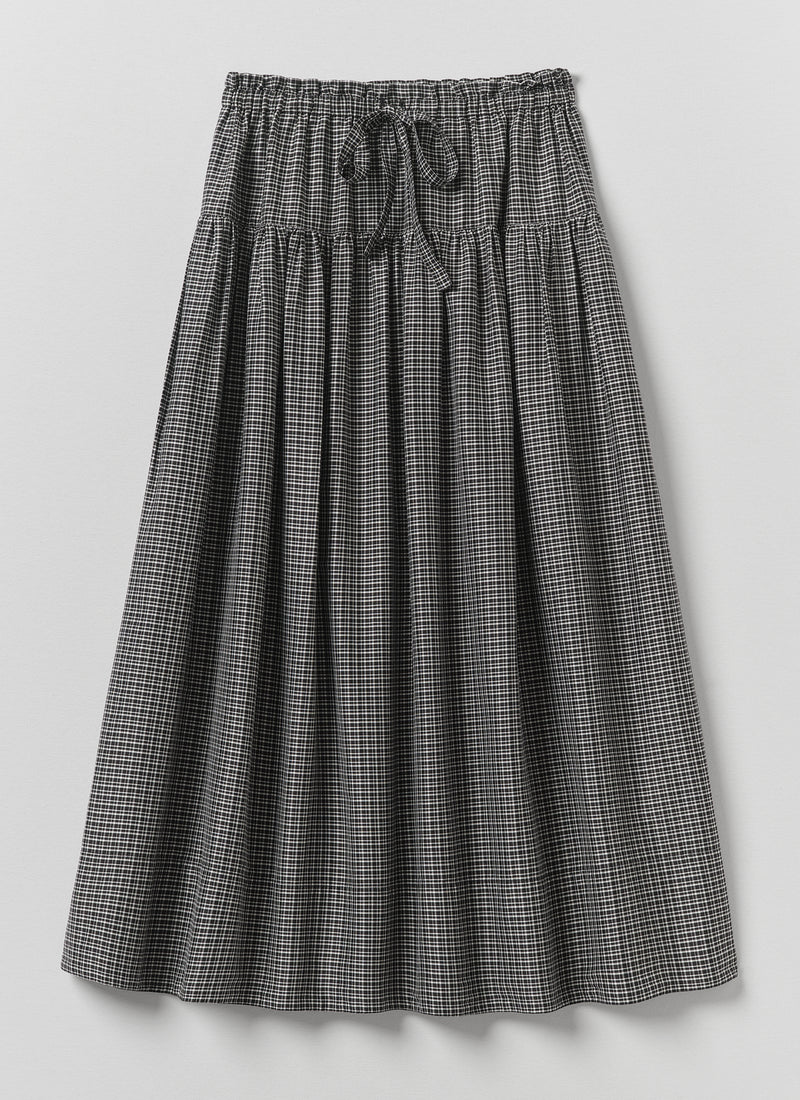 Check Cotton Silk Skirt | Ecru/Soft Black