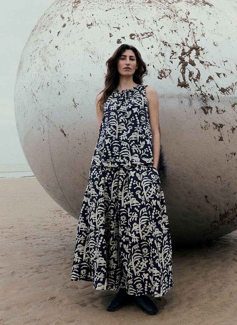 Emma Carlow Cut Out Print Cotton Skirt | Indigo Blue