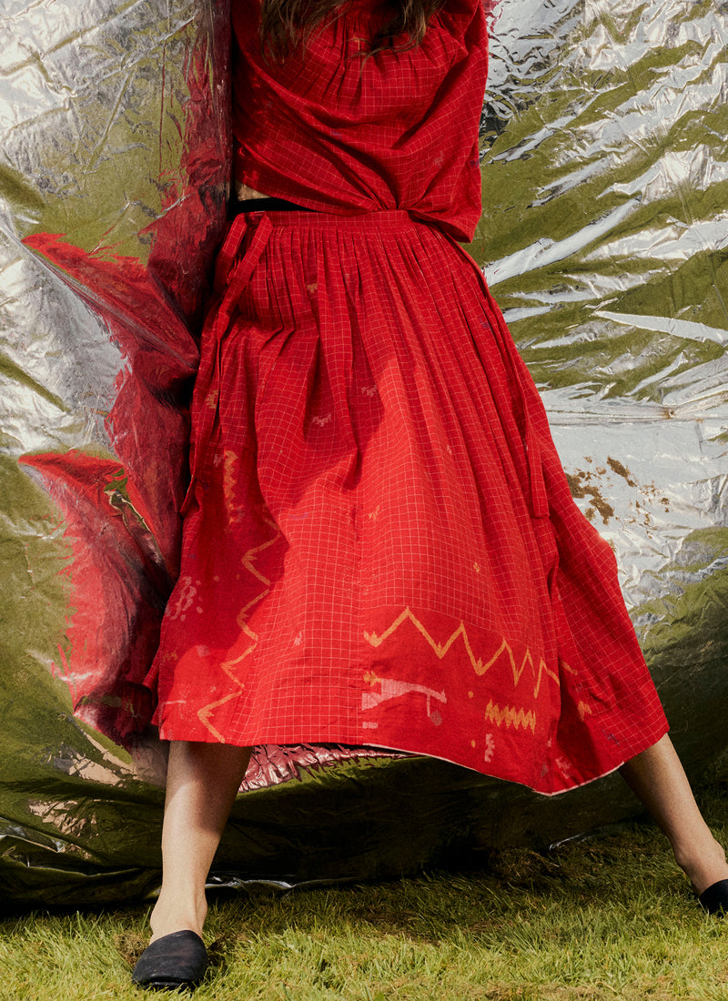 Jamdani Hand Woven Cotton Skirt | Maypole Red