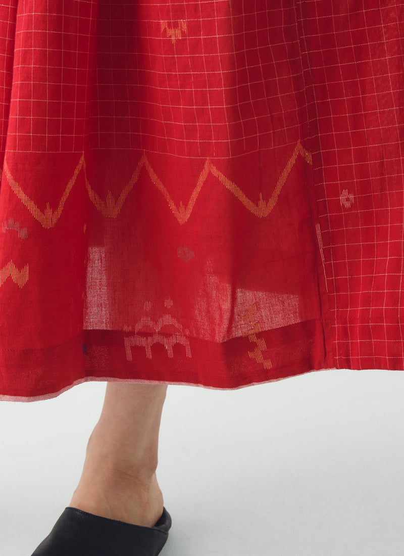 Jamdani Hand Woven Cotton Skirt | Maypole Red