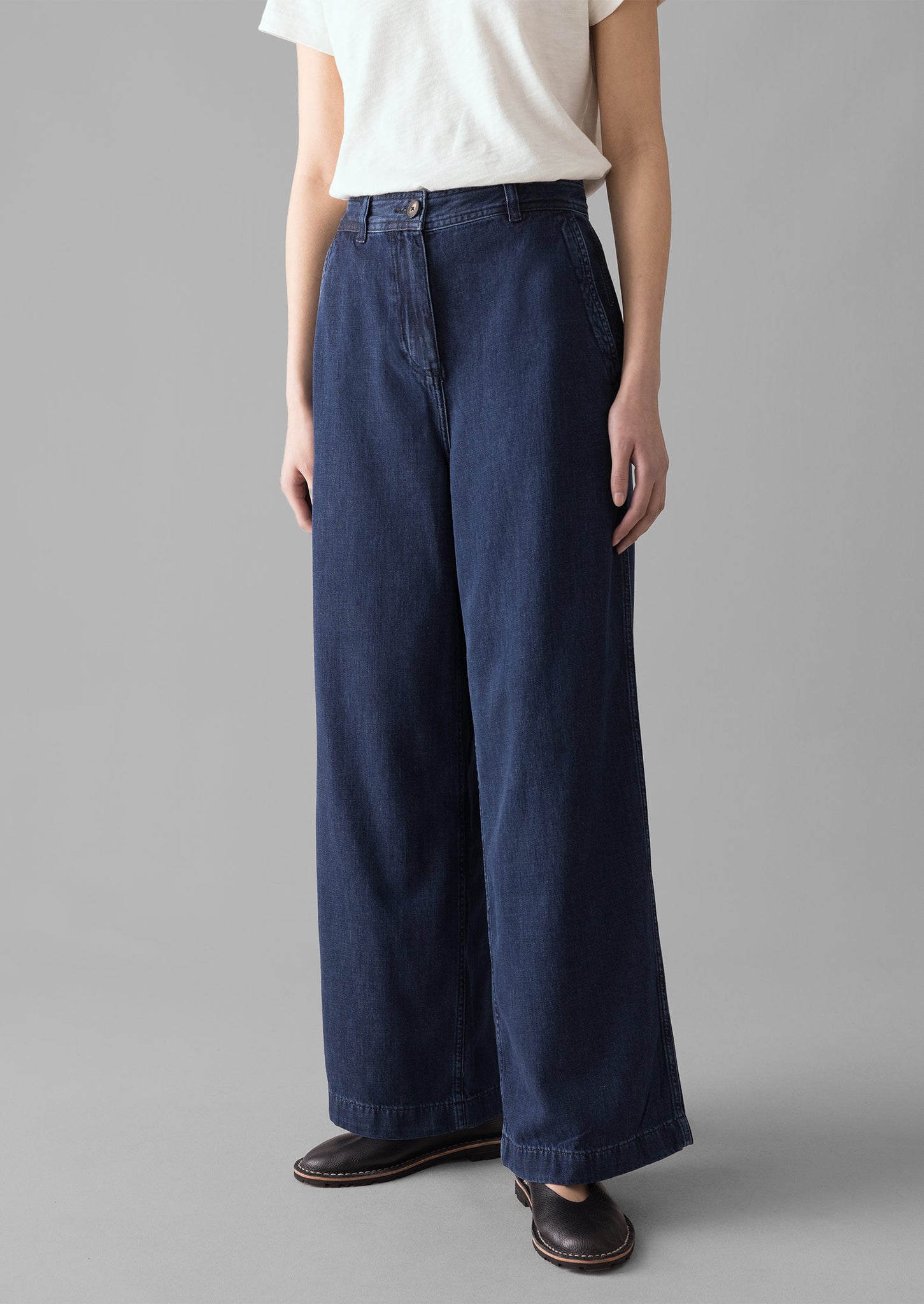 Seren Flat Front Indigo Denim Trousers | Indigo | TOAST
