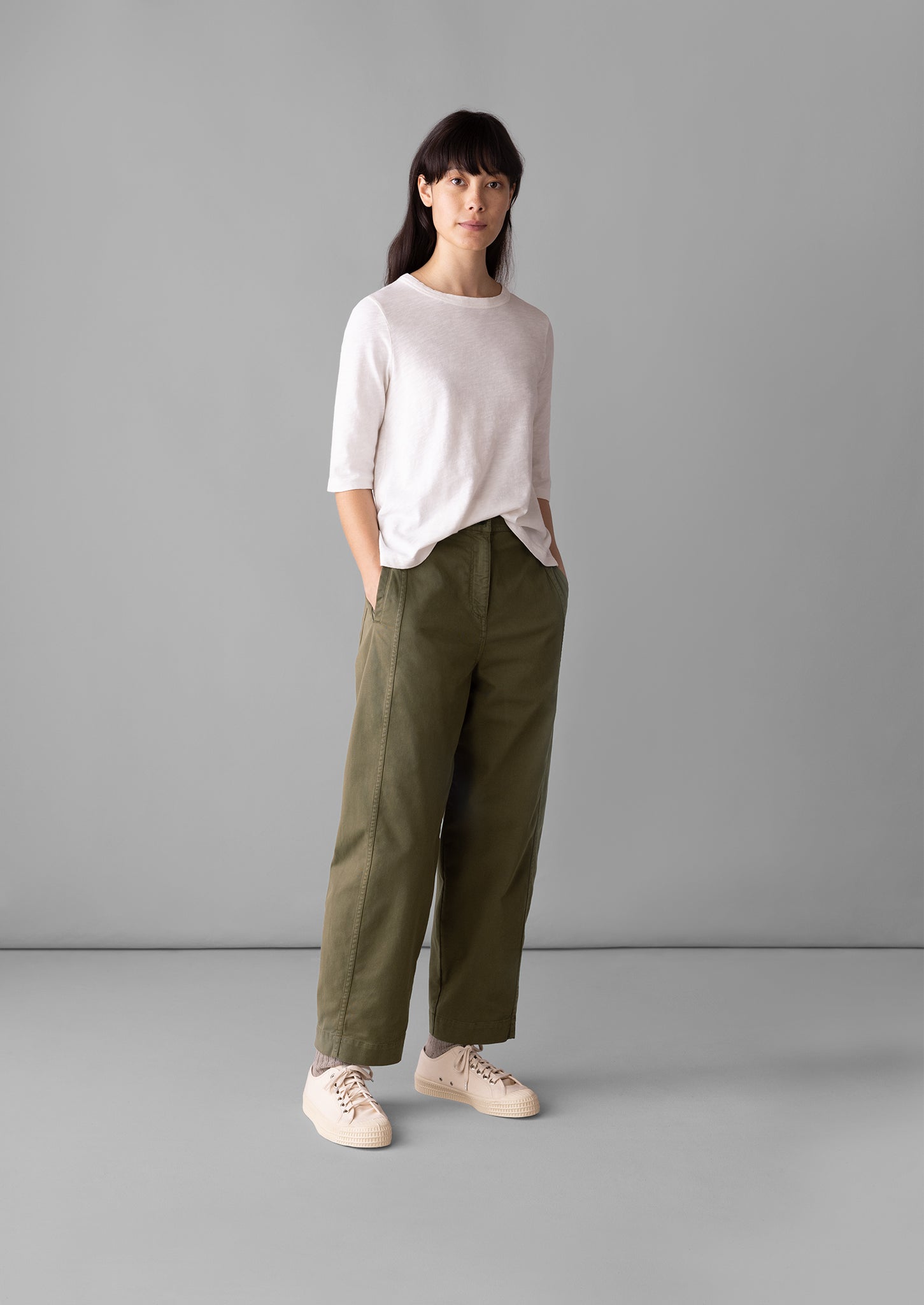 Kathe Flat Front Cotton Twill Trousers | Dark Pear