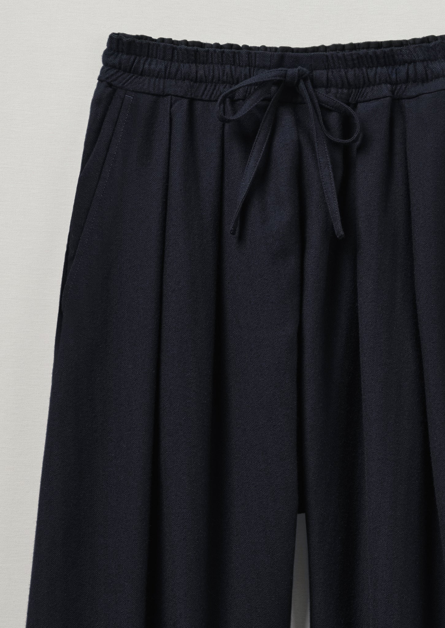 Cotton Wool Herringbone Pull On Trousers | Dark Navy