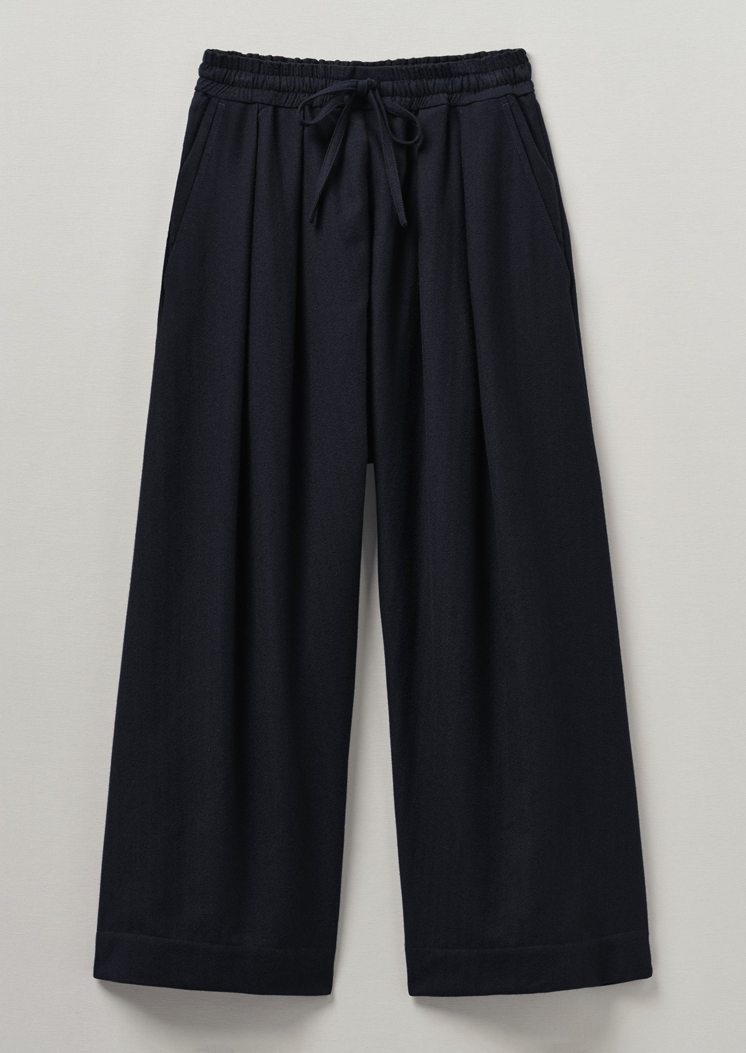 Cotton Wool Herringbone Pull On Trousers | Dark Navy
