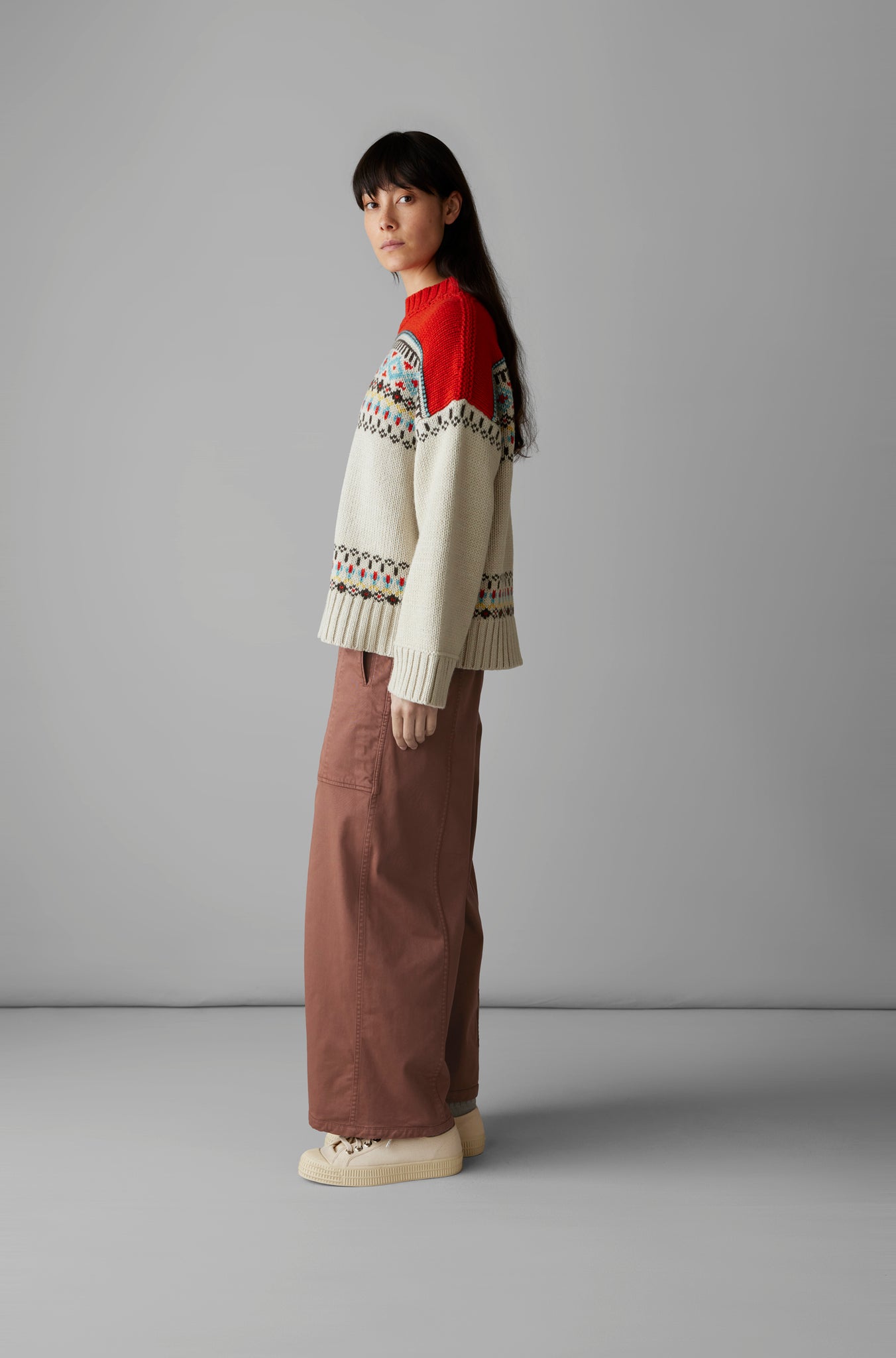 Panelled Cotton Twill Trousers | Dusty Pink