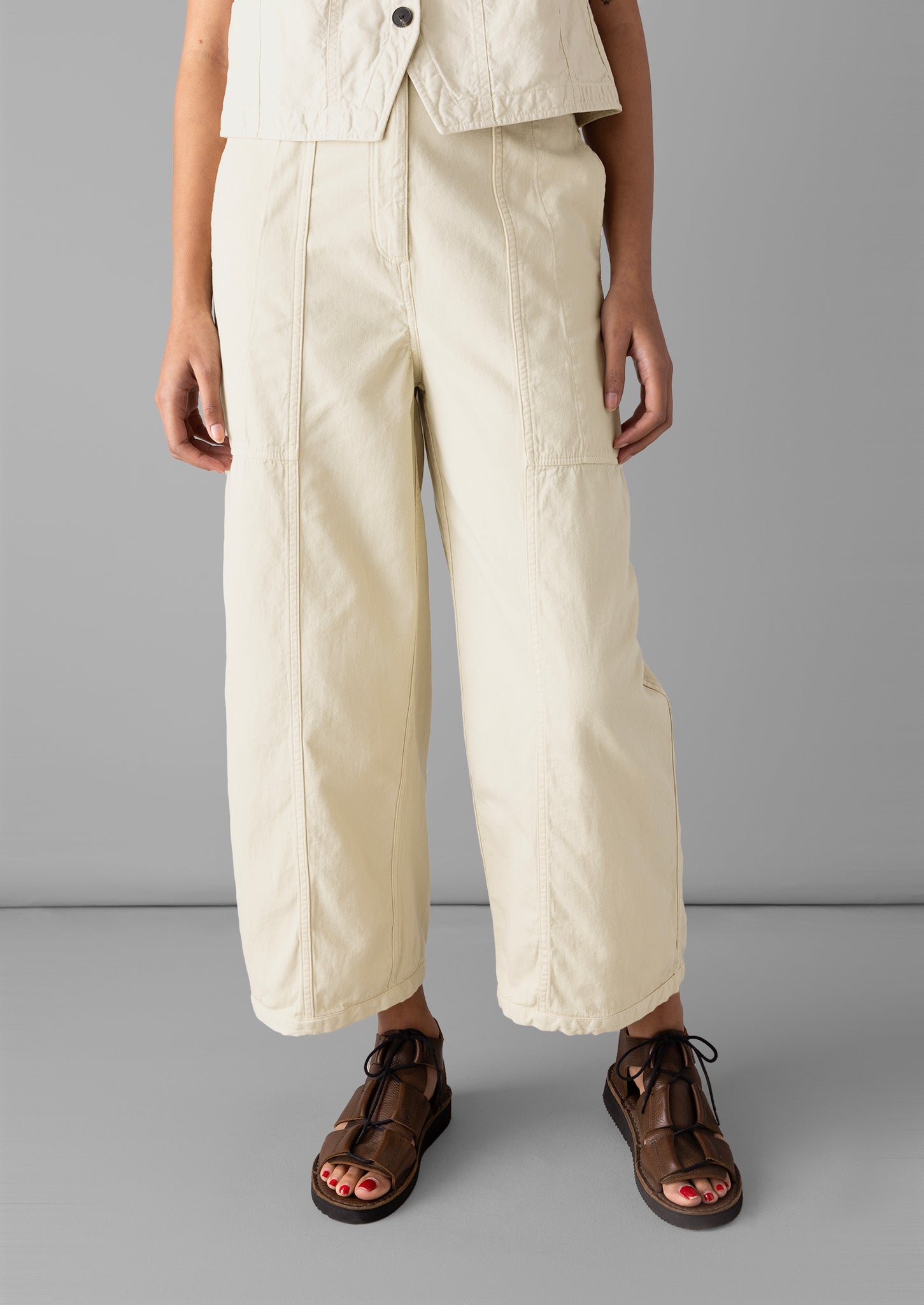 Panelled Cotton Linen Canvas Trousers Wood Ash TOAST