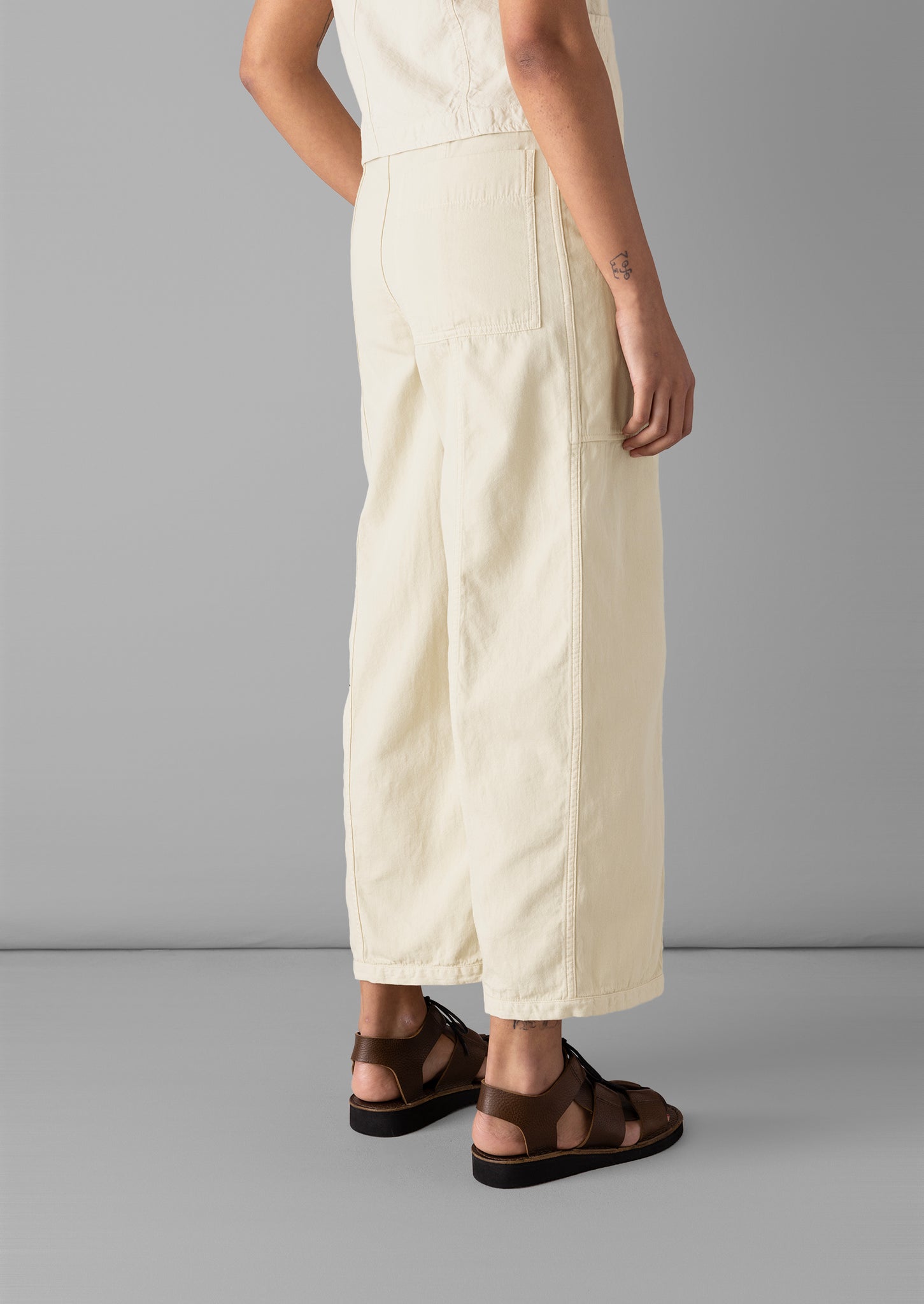 Panelled Cotton Linen Canvas Trousers | Wood Ash