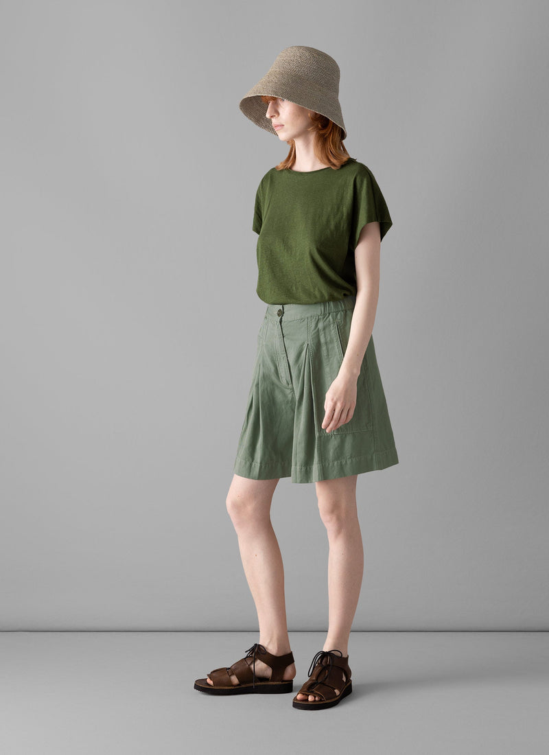 Pleated Cotton Linen Twill Shorts | Sage
