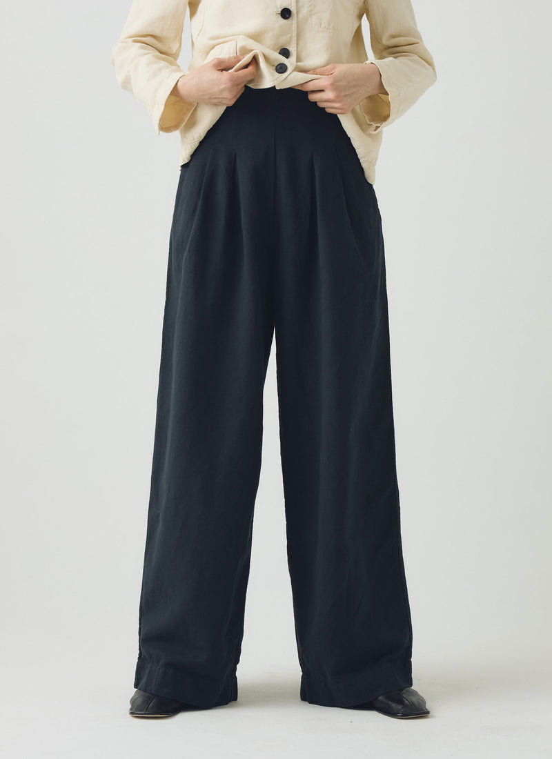 Corinne Cotton Linen Wide Leg Trousers | Slate Navy