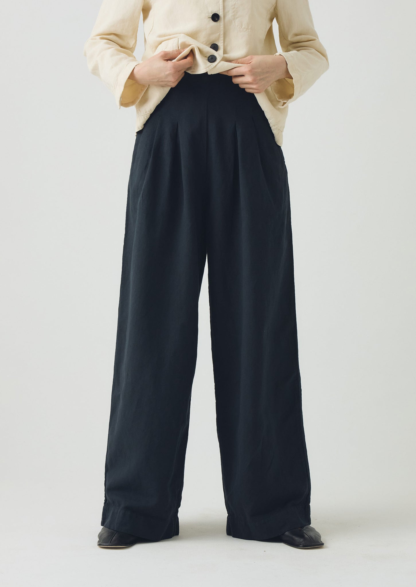 Corinne Cotton Linen Wide Leg Trousers | Slate Navy