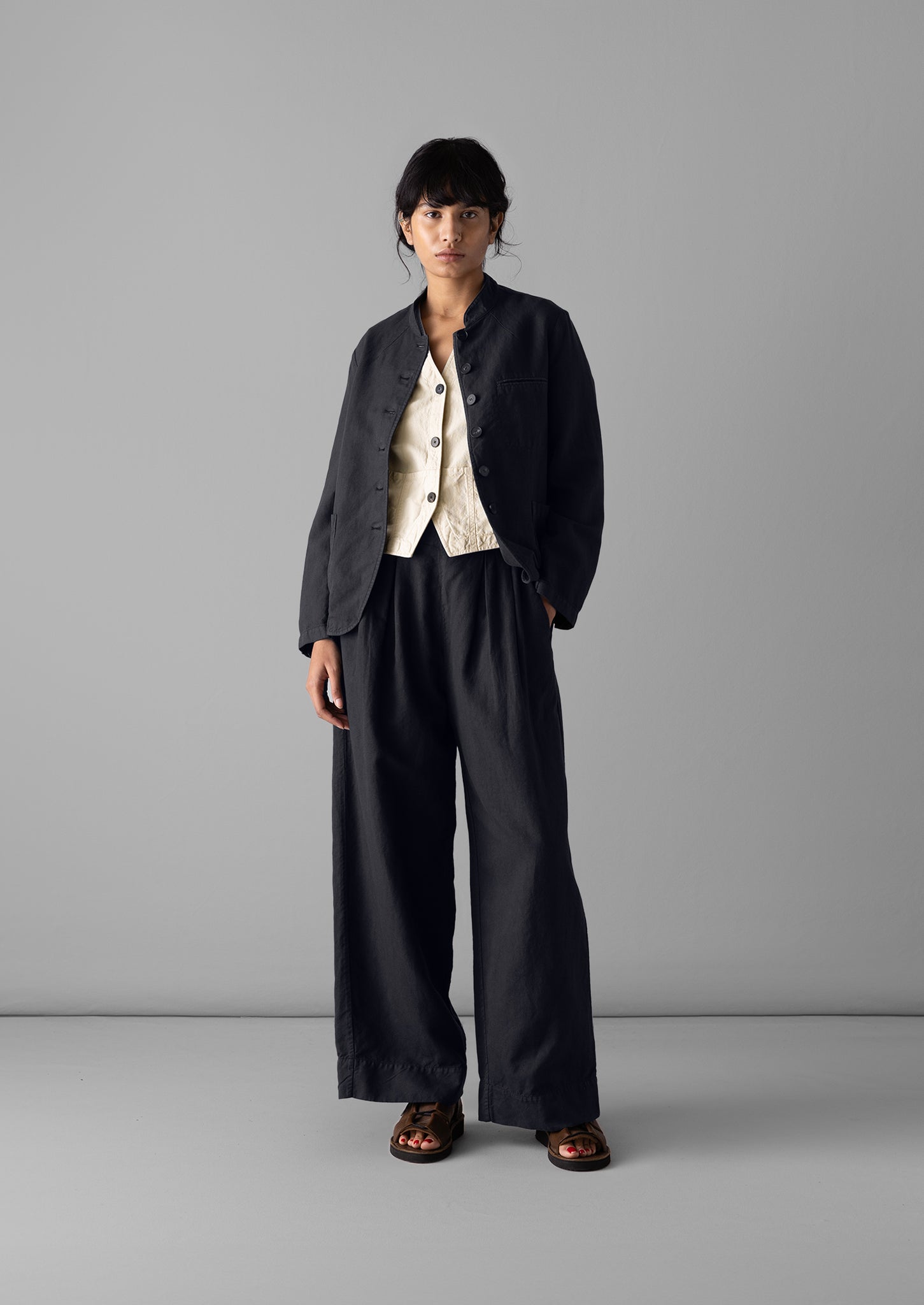 Corinne Cotton Linen Wide Leg Trousers | Slate Navy