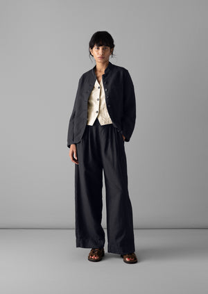 Corinne Cotton Linen Wide Leg Trousers | Slate Navy