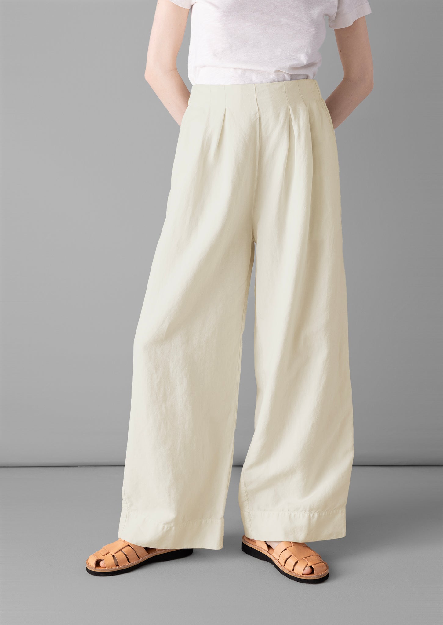 Cotton Linen Wide Leg Trousers | Parchment