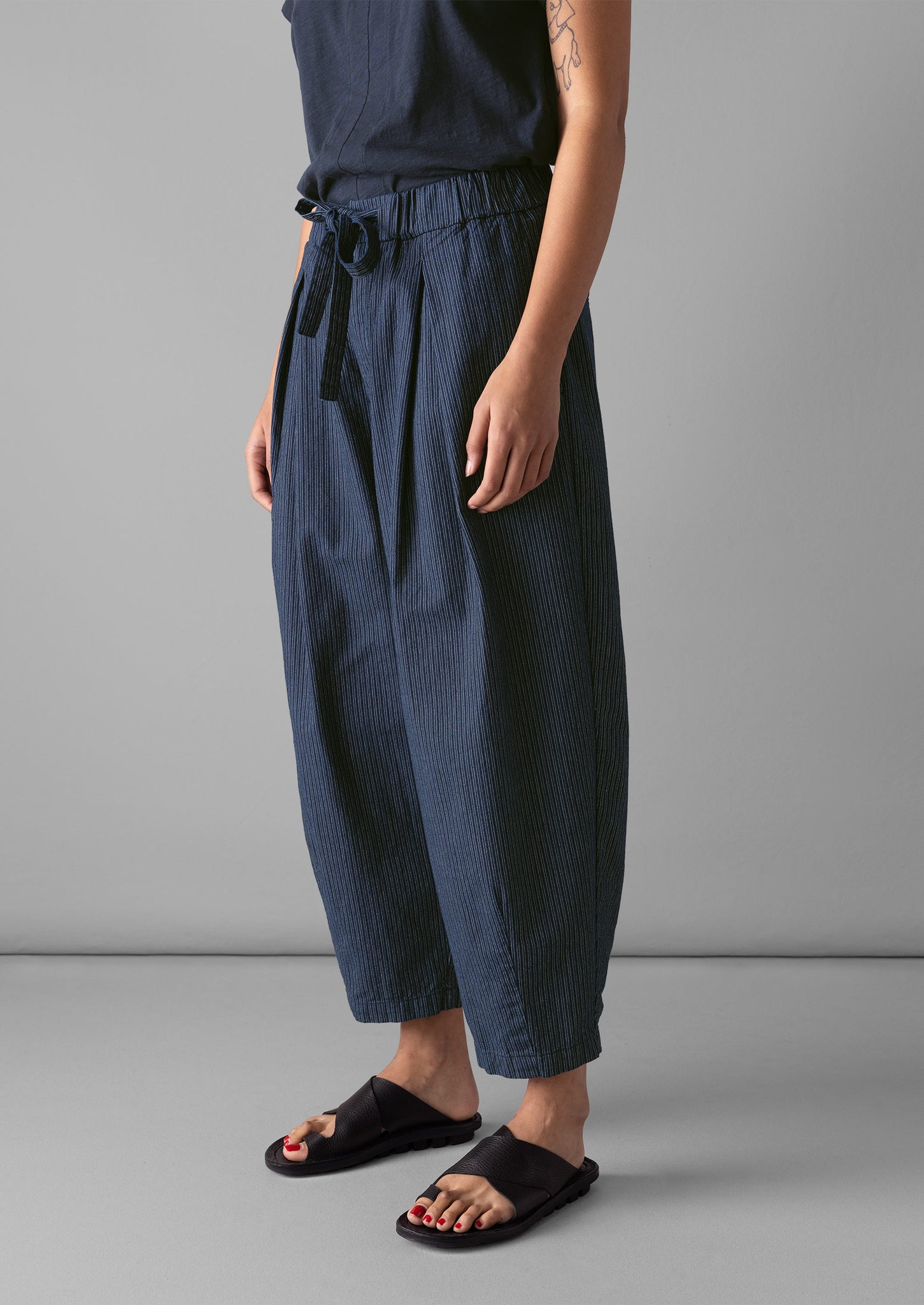 Bronwen Stripe Cotton Trousers | Navy/Ecru