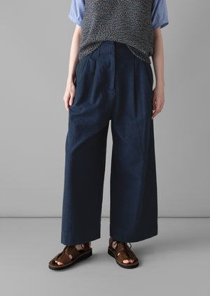 Hemp Cotton Paper Bag Trousers | Dark Chambray Blue