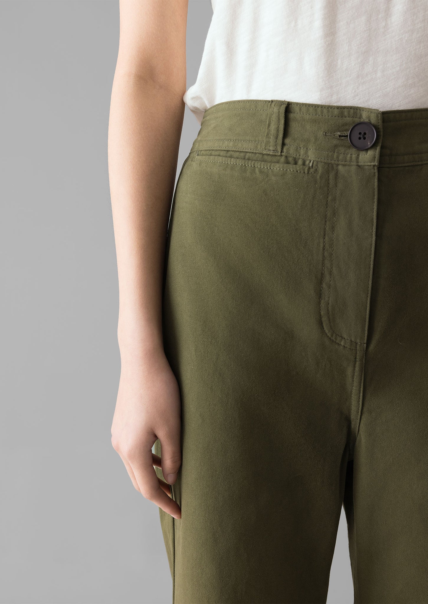 Cotton Canvas Kick Flare Trousers | Seaweed