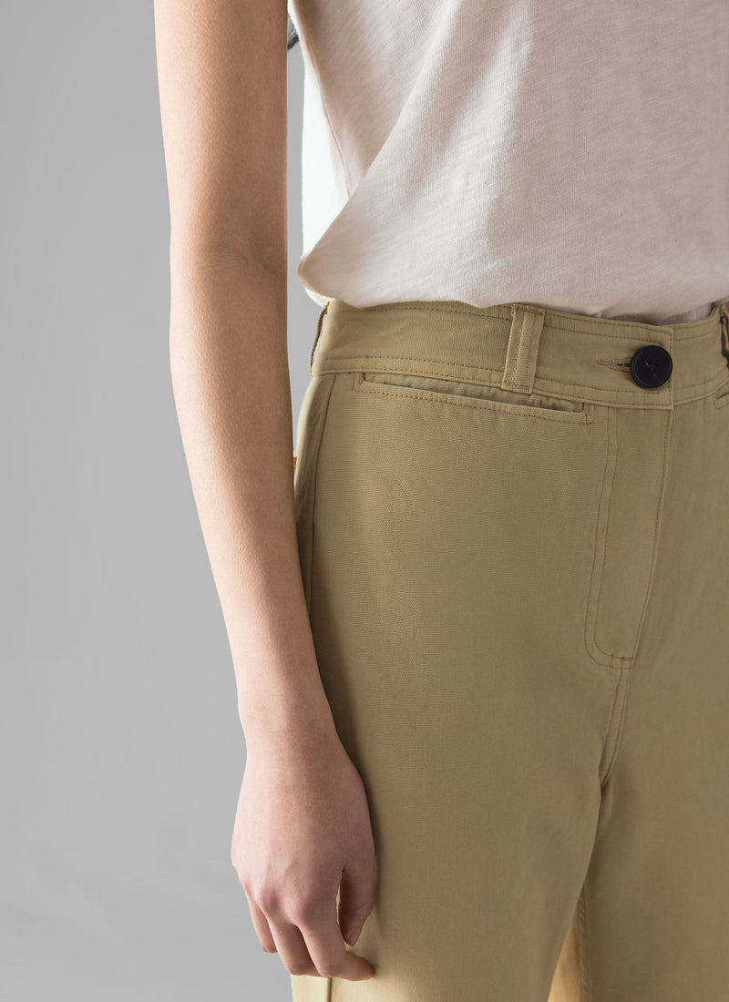 Cotton Canvas Kick Flare Trousers | Shale Stone
