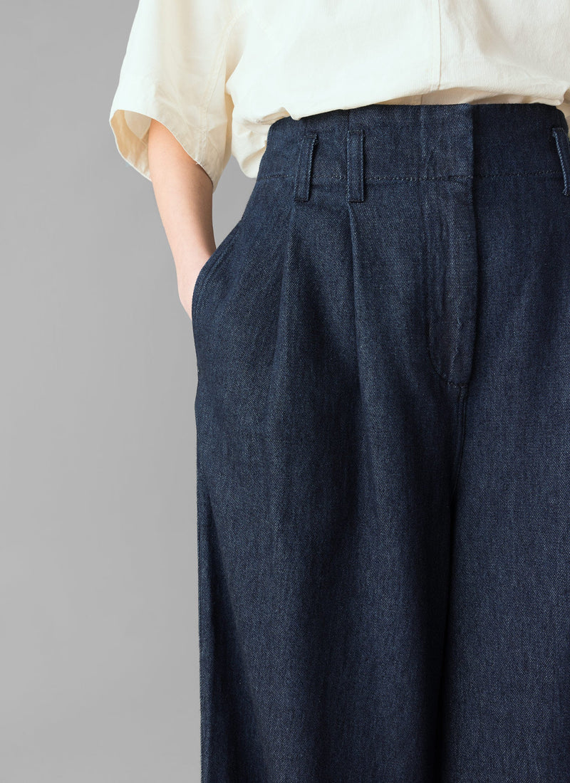 Cotton Hemp Denim Wide Leg Trousers | Indigo