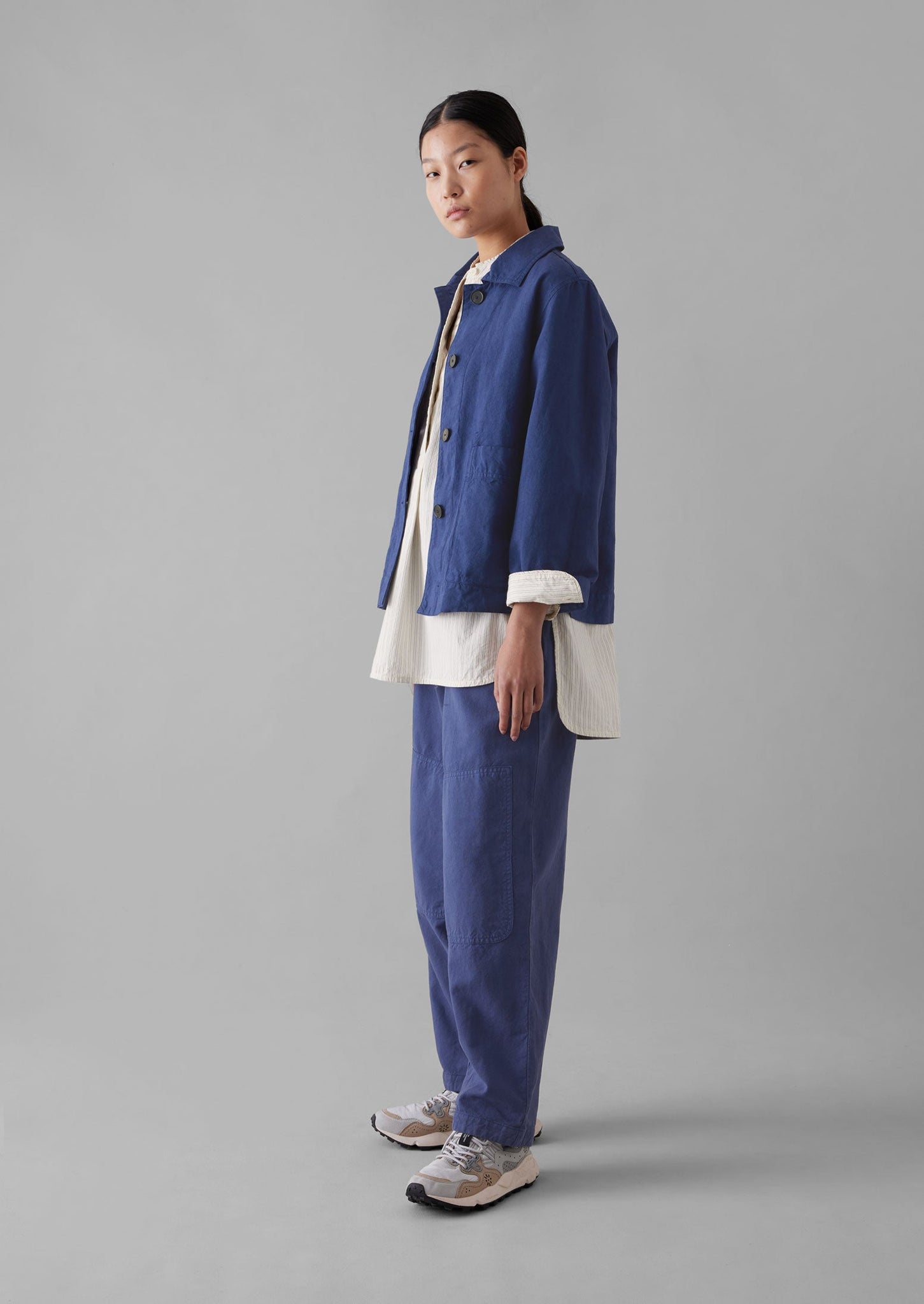 Garment Dyed Cotton Linen Canvas Trousers Indigo TOAST