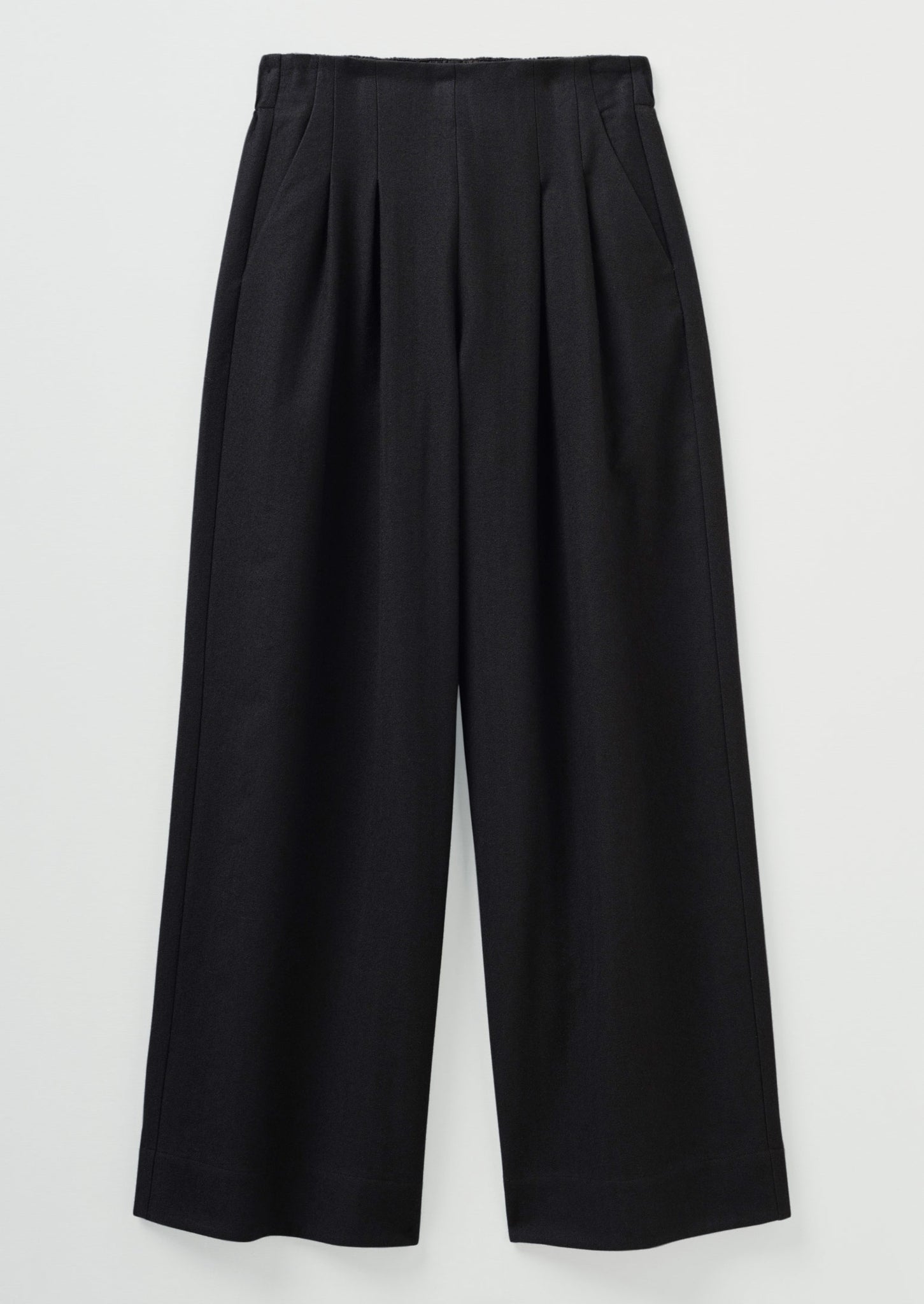 Corinne Wool Cotton Herringbone Wide Leg Trousers | Black
