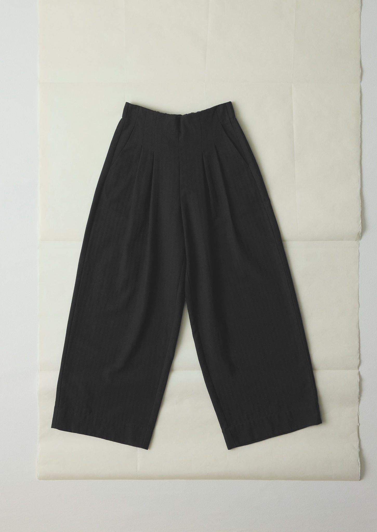 Corinne Wool Cotton Herringbone Wide Leg Trousers | Black