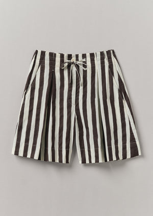 Wave Stripe Block Print Cotton Shorts | Ecru/Chocolate
