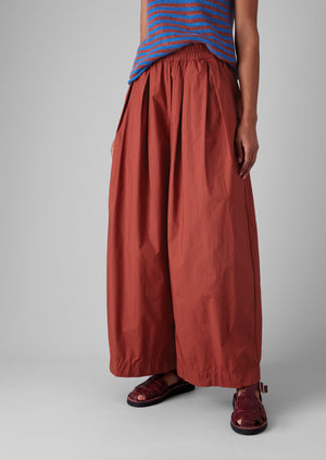 Pleated Cotton Poplin Pull On Trousers | Brick