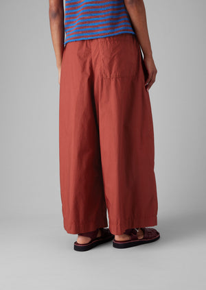 Pleated Cotton Poplin Pull On Trousers | Brick