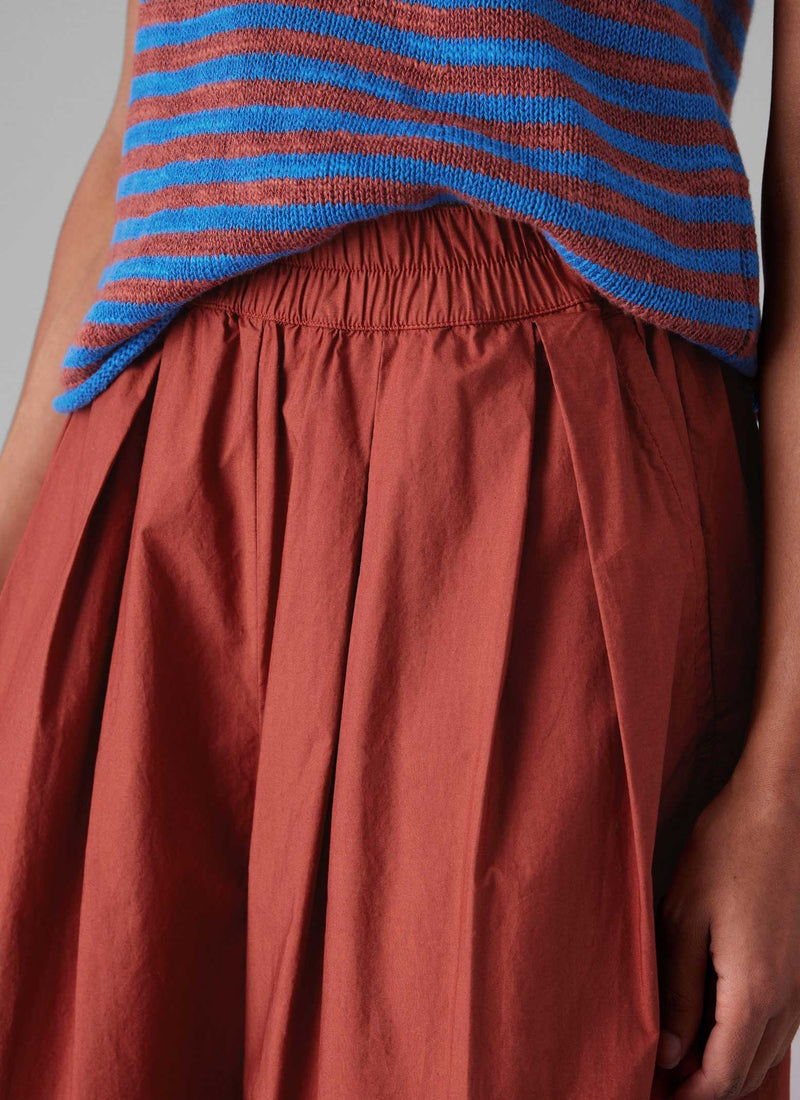 Pleated Cotton Poplin Pull On Trousers | Brick