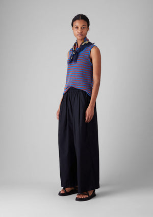 Pleated Cotton Poplin Pull On Trousers | Ink