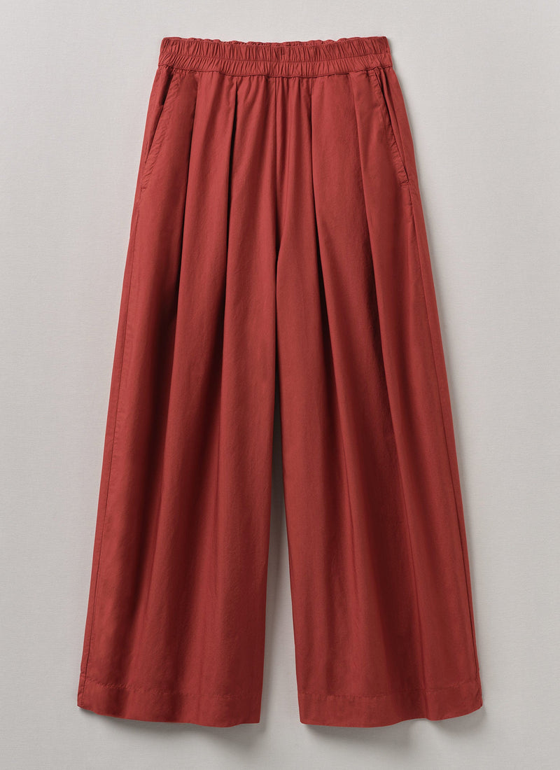 Pleated Cotton Poplin Pull On Trousers | Brick