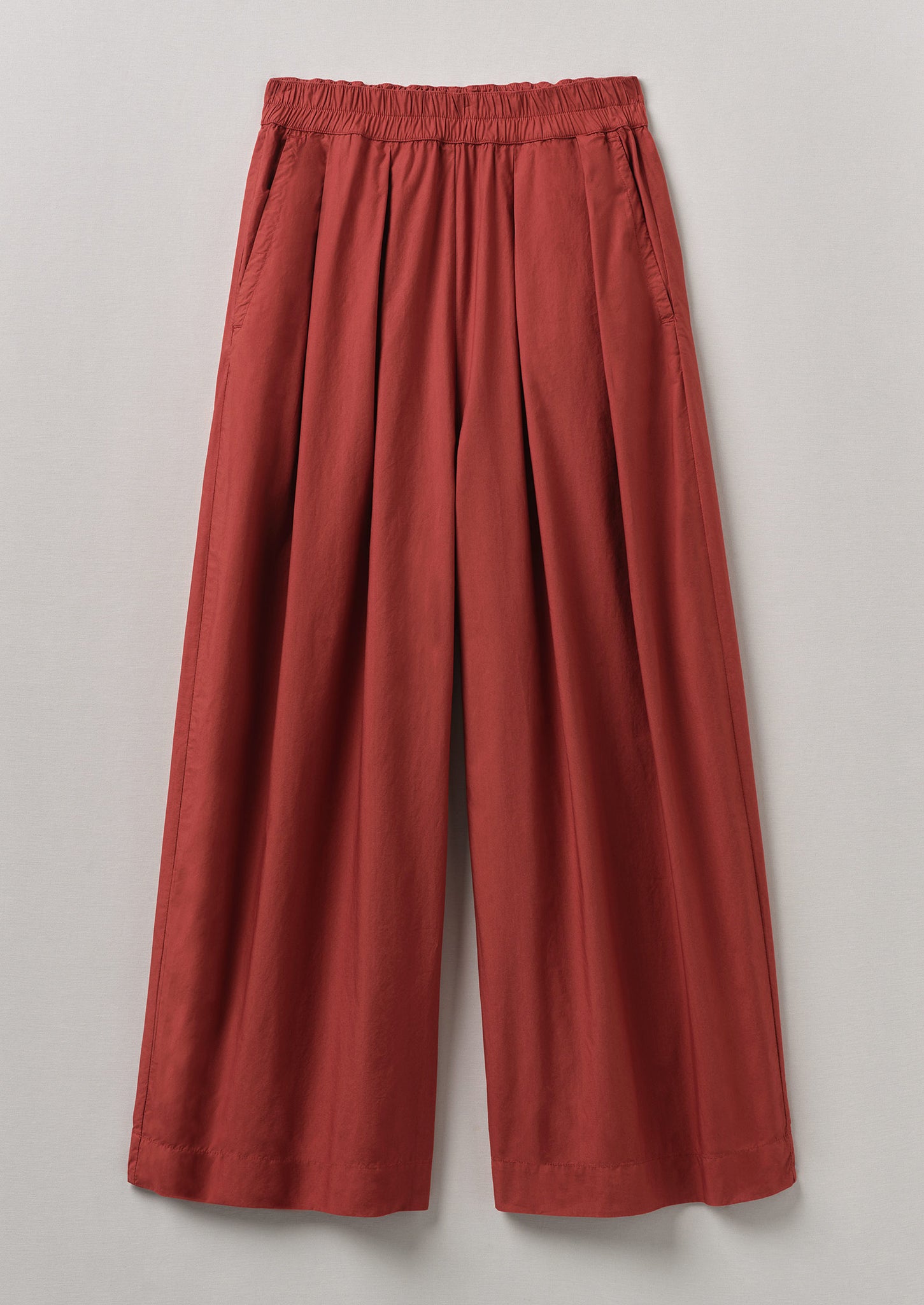 Pleated Cotton Poplin Pull On Trousers | Brick