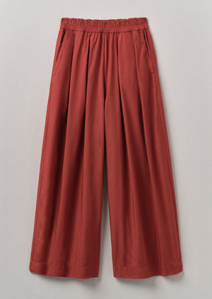 Pleated Cotton Poplin Pull On Trousers | Brick
