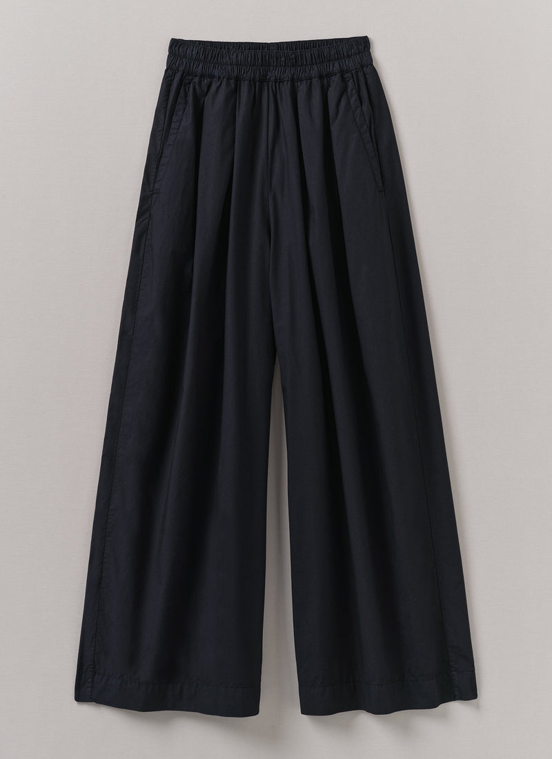 Pleated Cotton Poplin Pull On Trousers | Ink