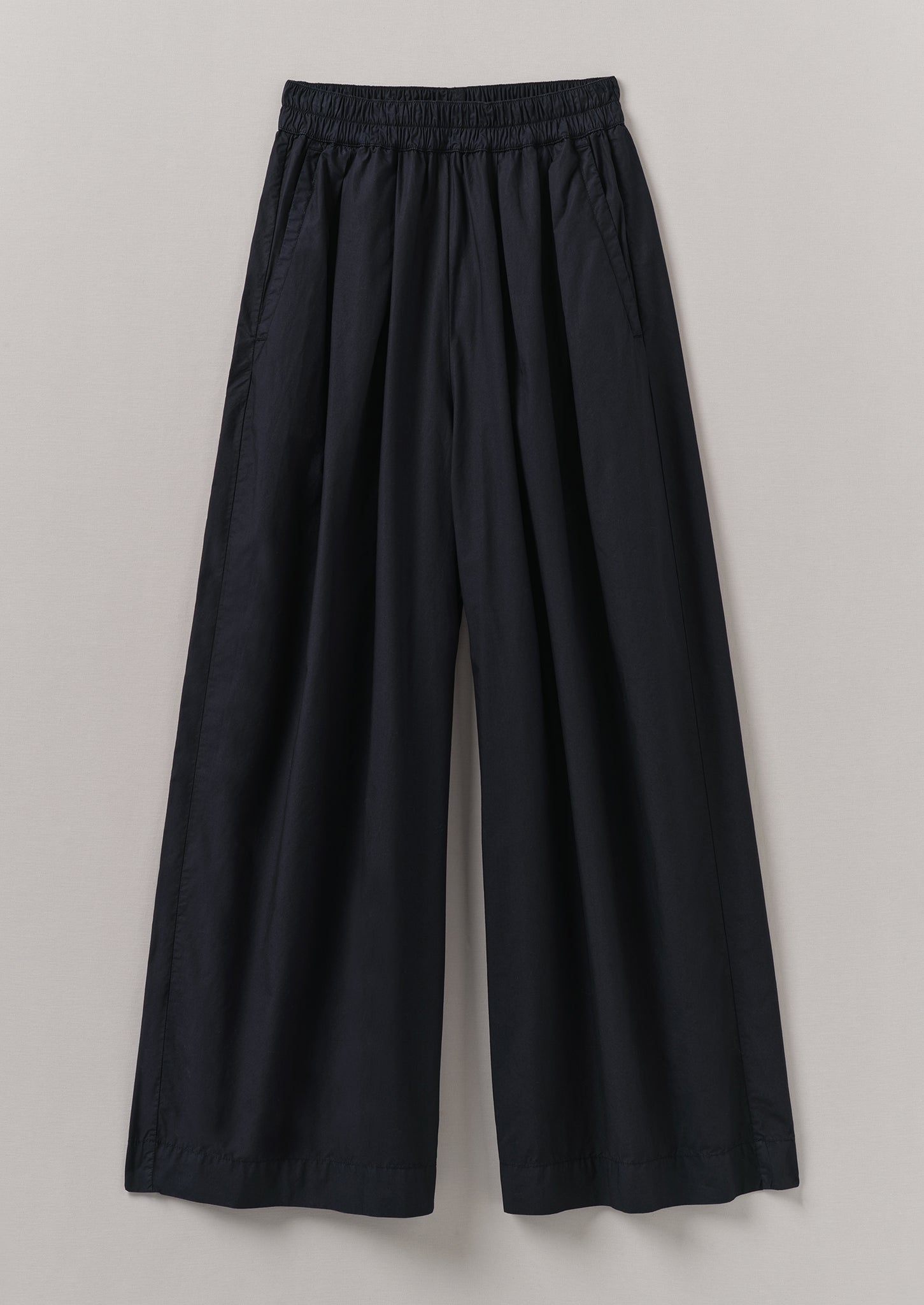 Pleated Cotton Poplin Pull On Trousers | Ink
