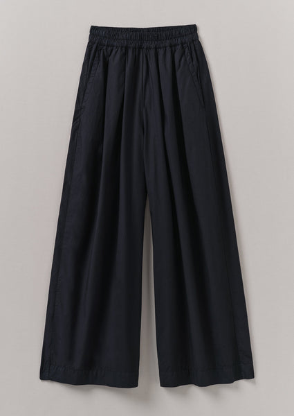 Pleated Cotton Poplin Pull On Trousers Ink
