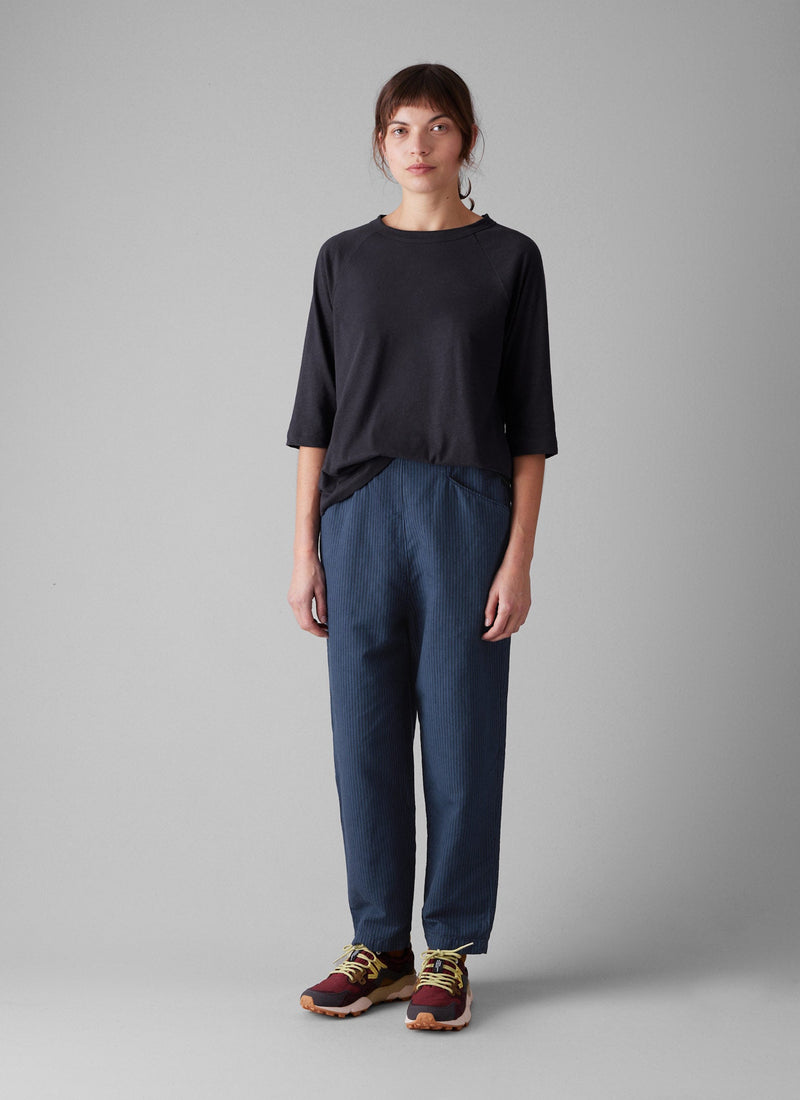 Alix Stripe Cotton Linen Trousers | Engineer Blue