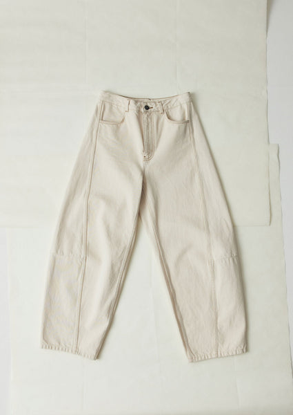 Sculptural Seamed Denim Trousers Ecru