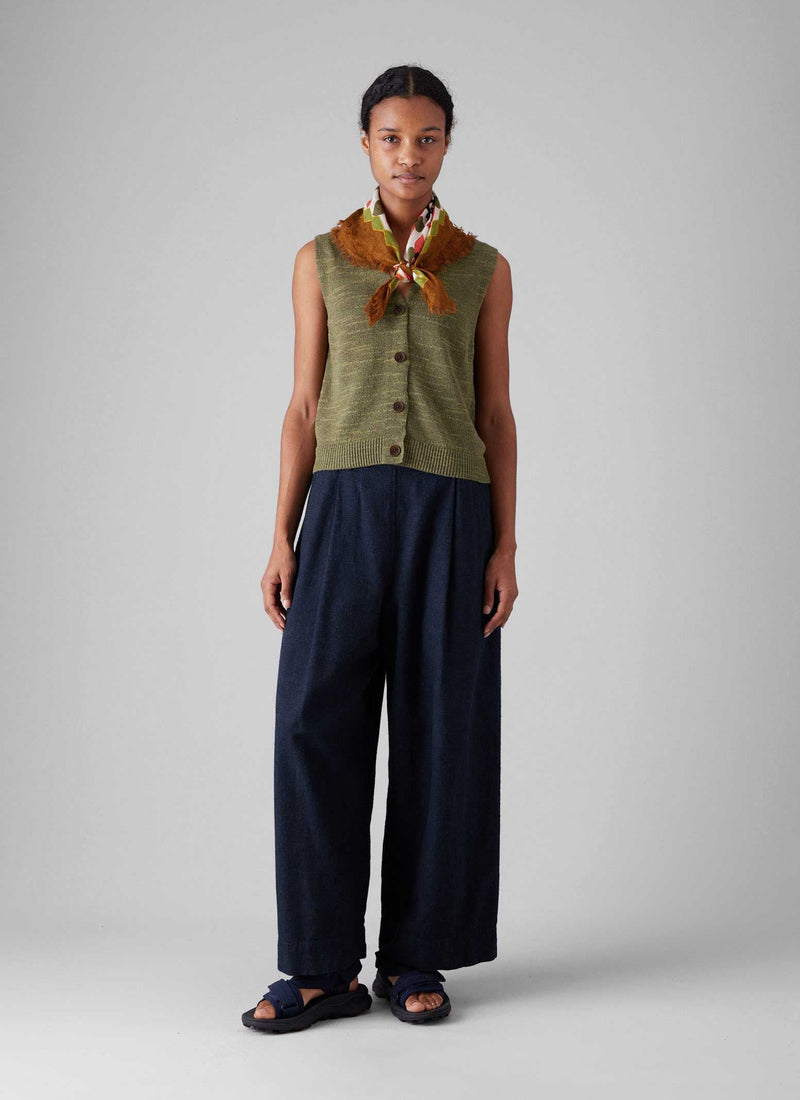 Hemp Cotton Canvas Trousers | Dark Chambray Blue