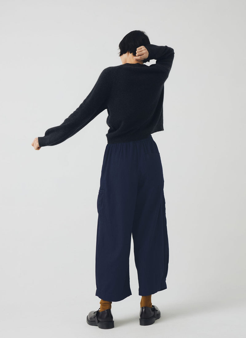 Cotton Twill Wide Leg Trousers | Indigo